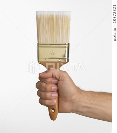 Close up studio shot of man holding paintbrush 10372821