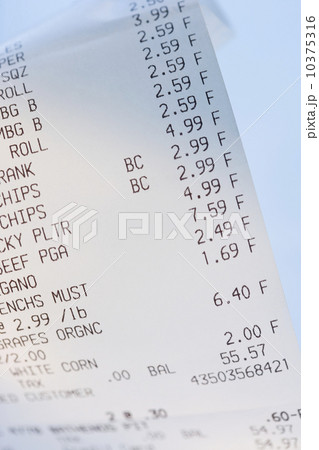 Close up of grocery receipt Close up of grocery receipt 10375316