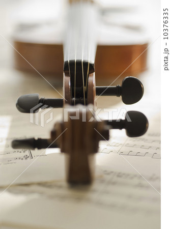 Close up of violin bow on sheet music Close up of violin bow on sheet music 10376335