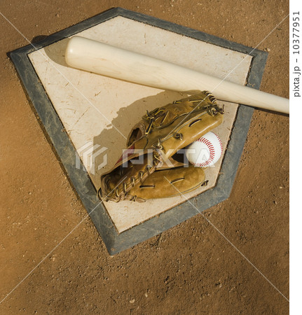Baseball equipment on home plate 10377951