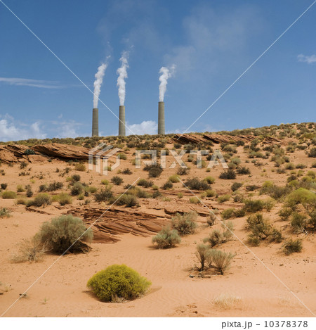 Smokestacks of power plant on Navajo reservation in Arizona Smokestacks of power plant on Navajo reservation in Arizona 10378378