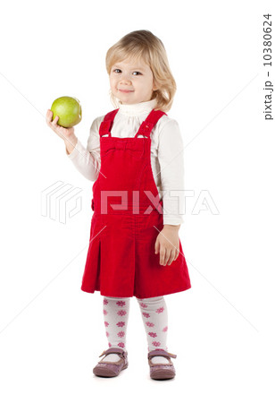 Smiling baby girl with a green apple 10380624