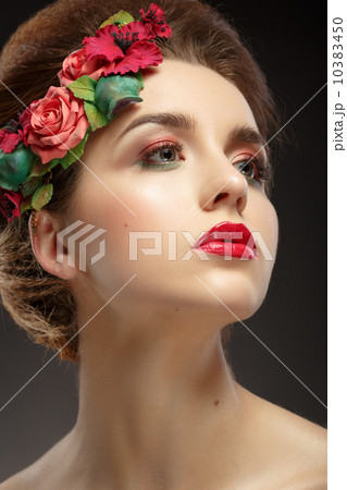 Portrait of a beautiful girl with a color make-up. Portrait of a beautiful girl with a color make-up. 10383450