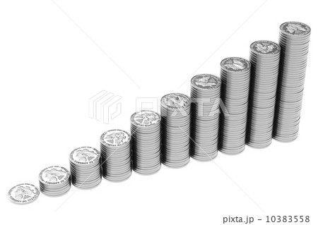 stacks of U.S. silver coins isolated on white 10383558
