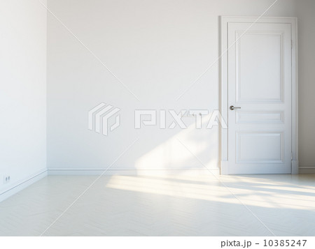 white empty interior with white door and sunlight 10385247