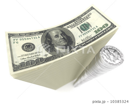stack of banknotes and coins of dollars on isolated white stack of banknotes and coins of dollars on isolated white 10385324