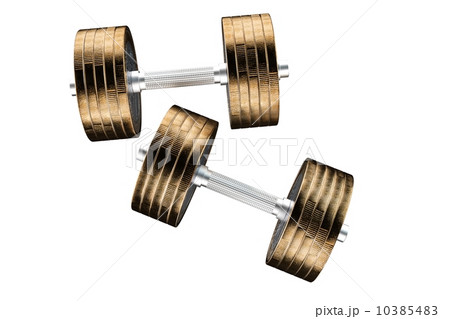 Upgrade your financial success. weights of money isolated on white (top view)  10385483