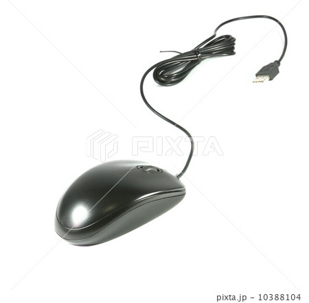 Black computer mouse with cable on white background. Black computer mouse with cable on white background. 10388104