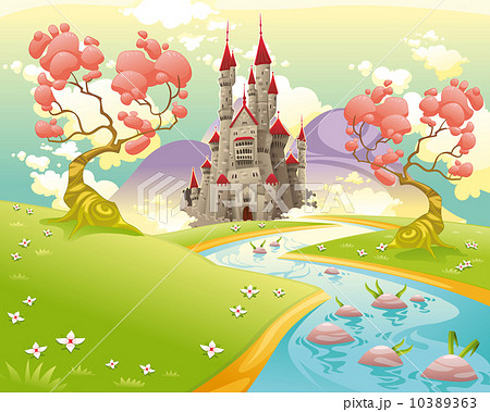 Mythological landscape with medieval castle. 10389363