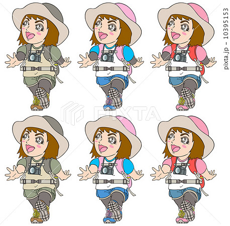 山ガール セット カメラあり のイラスト素材
