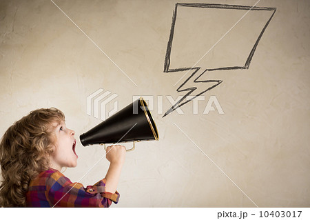 Kid shouting through megaphone 10403017