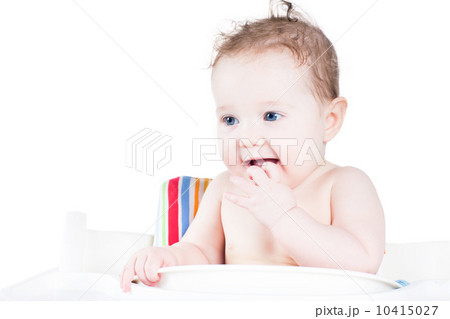 Funny laughing baby waiting for lunch Funny laughing baby waiting for lunch 10415027