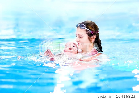 Cute little baby relaxing in a swimming pool with his mother 10416823