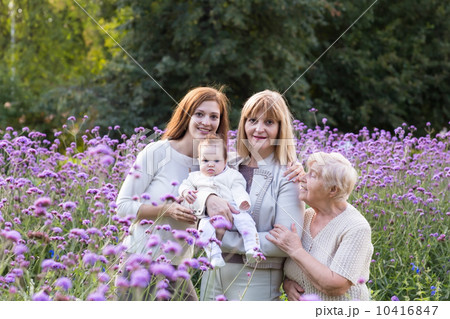 Four generations of women in a beautiful lavender field 10416847