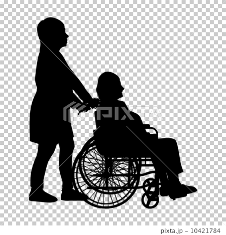 車椅子の高齢者と女性のイラスト素材