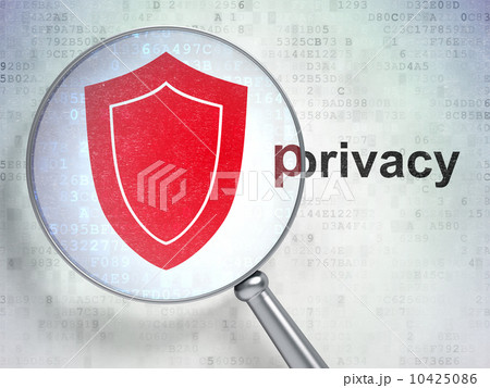 Shield icon and privacy word on digital background 10425086