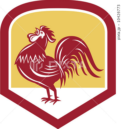 Rooster Cockerel Crowing Side Woodcut Shield Rooster Cockerel Crowing Side Woodcut Shield 10426773