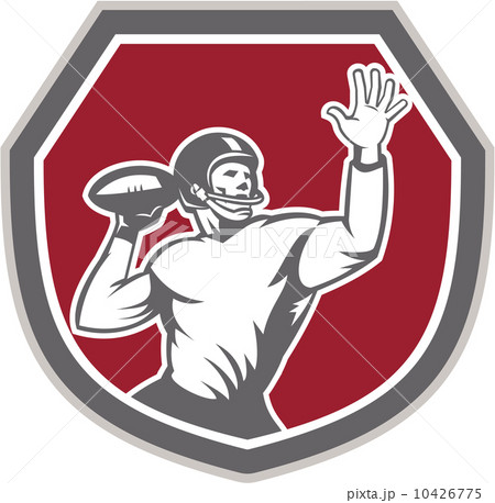 American Football Quarterback Throw Ball Shield Retro 10426775