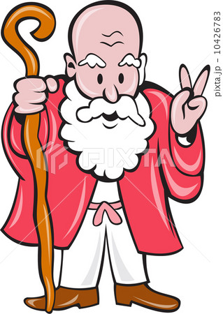 Bearded Old Man Staff Peace Sign Cartoon Bearded Old Man Staff Peace Sign Cartoon 10426783