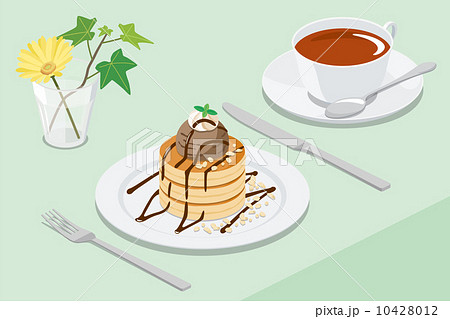 チョコレートソースのパンケーキのイラスト素材