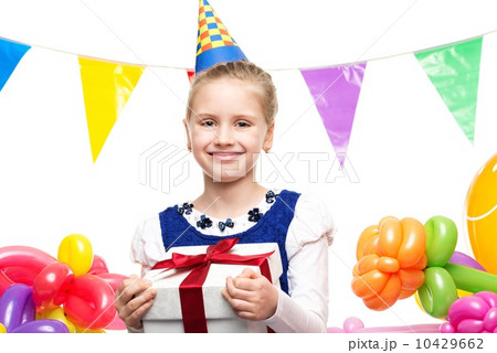 Little happy girl holding gift box Little happy girl holding gift box 10429662