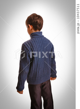 gray resentful boy turned back angry clenched his fists isolated 10437511