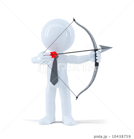 Businessman takes aim at a target with bow and arrow 10438759