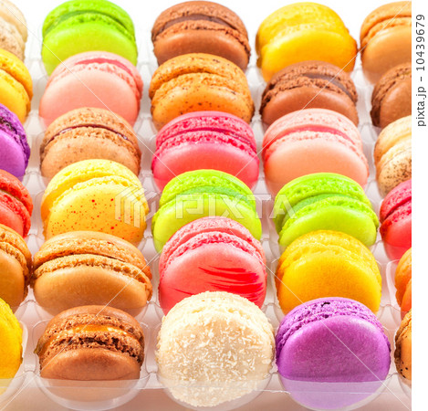 traditional french colorful macarons in a box 10439679