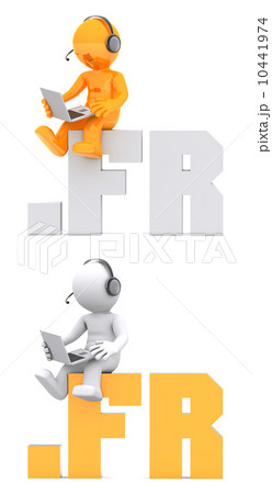 3d character sitting on .FR domain name.  10441974