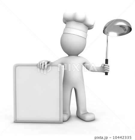 3D chef with blank menu board 10442335