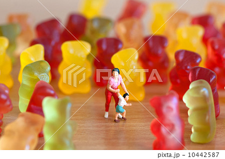 Gummy bear invasion. Harmful/ junk food concept 10442587