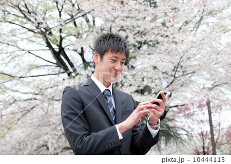 桜の前のスーツ姿の男性 10444113