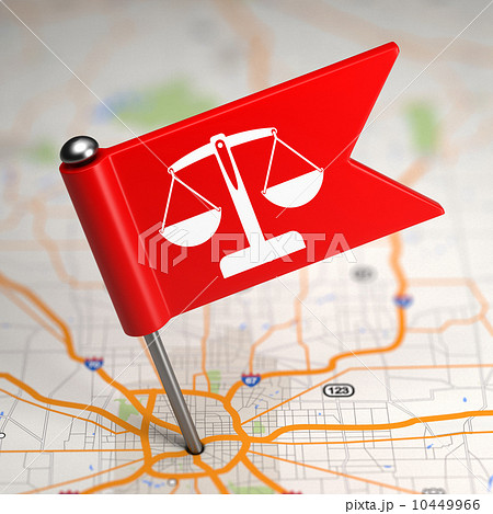 Justice Concept - Small Flag on a Map Background. 10449966