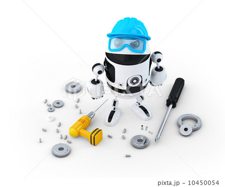 Robot construction worker with various tools. Technology concept Robot construction worker with various tools. Technology concept 10450054
