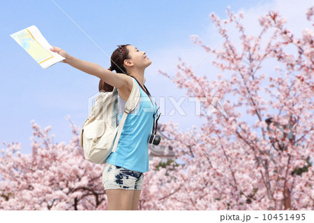 Happy woman traveler relax feel free 10451495