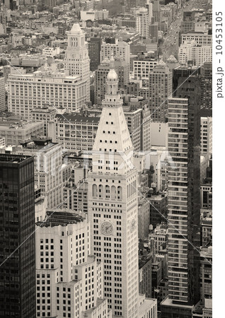 New York City Manhattan downtown skyline black and white 10453105