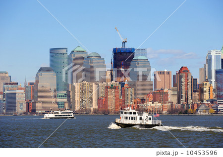 New York City Manhattan skyscrapers and boat New York City Manhattan skyscrapers and boat 10453596