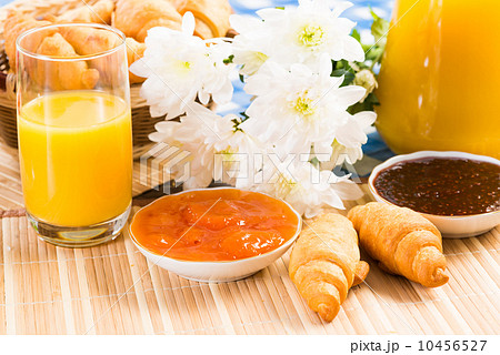 early breakfast, juice, croissants and jam early breakfast, juice, croissants and jam 10456527
