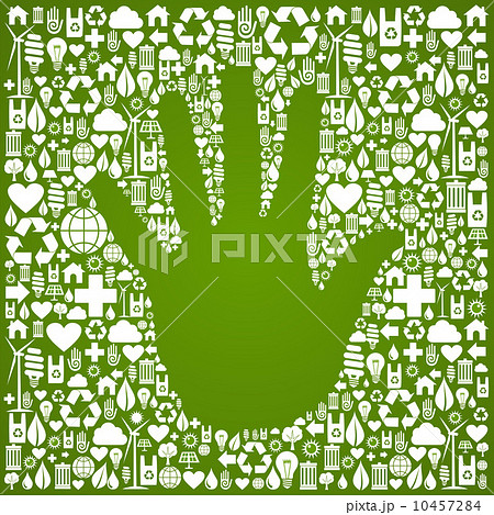 Hand with green icons background Hand with green icons background 10457284