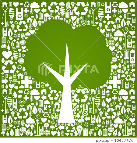 Green tree shape over eco icons background Green tree shape over eco icons background 10457476
