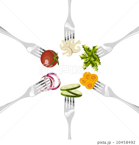 Forks with vegetables circle. Forks with vegetables circle. 10458492