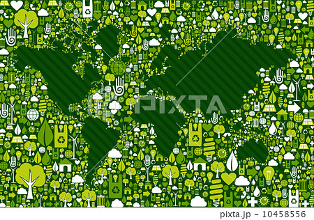 Earth Globe map with green icons background Earth Globe map with green icons background 10458556