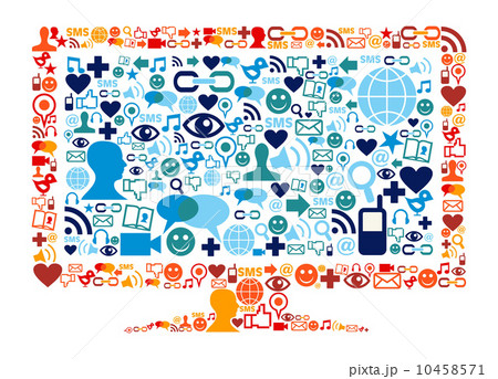 Widescreen Monitor symbol with media icons set texture Widescreen Monitor symbol with media icons set texture 10458571
