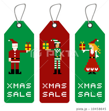 Xmas tag with pixel characters Xmas tag with pixel characters 10458645