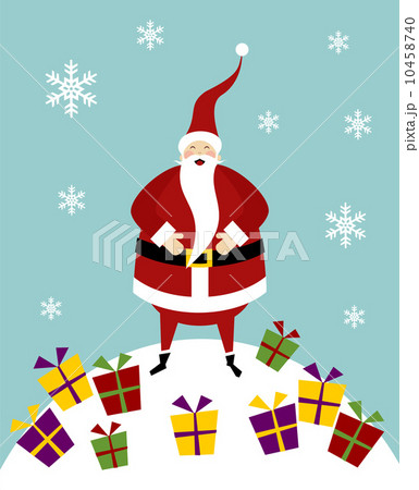 Christmas serie: Happy Santa Claus on a snow mountain with lot o 10458740