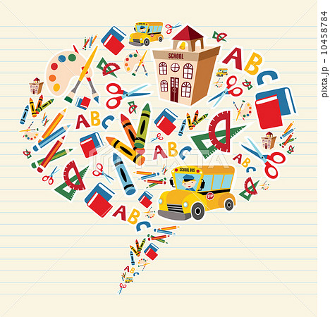Back to school supplies in bubble shape Back to school supplies in bubble shape 10458784