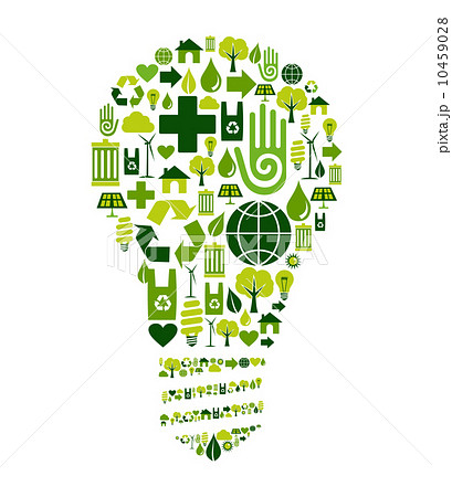 Green bulb with environmental icons Green bulb with environmental icons 10459028
