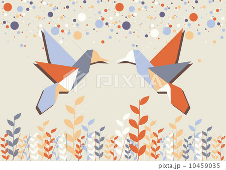 Origami hummingbird couple over beige Origami hummingbird couple over beige 10459035