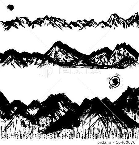 山々 山脈 墨 毛筆イラストのイラスト素材