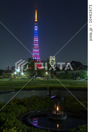 星条旗色にライトアップする東京タワー　オバマ米大統領来日　 10462673